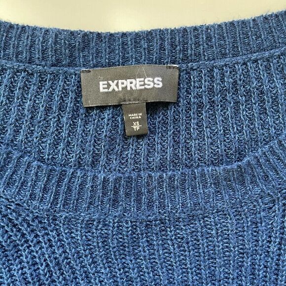 Express Sweater Womens X-Small XS Tunic Light Knit Blue Crew Neck Long Sleeve - Picture 5 of 6